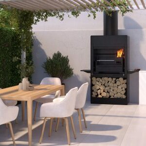 Signi Fires Ember freestanding wood and charcoal braai with log storage